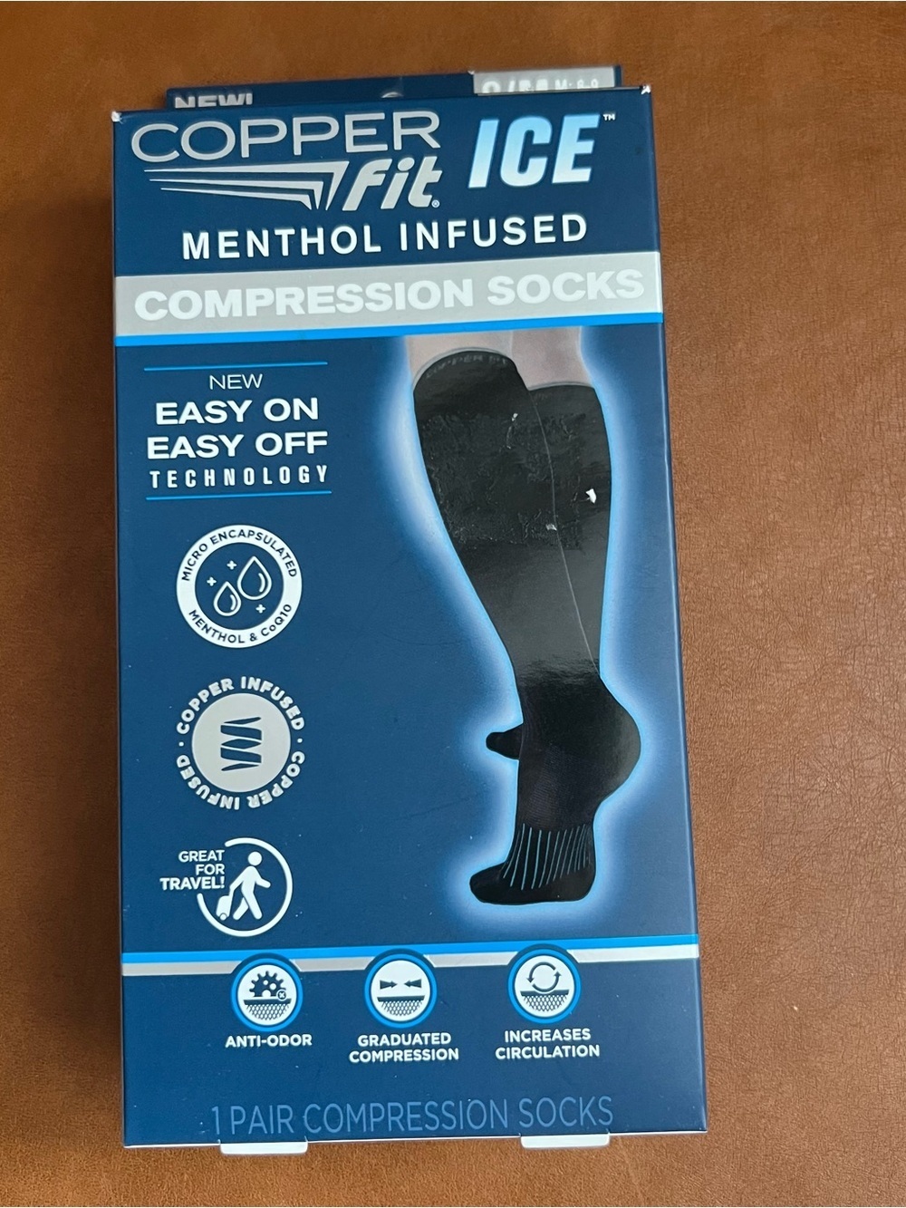 Copper Fit Ice Menthol Infused Compression Socks Black Small-Medium Unisex NWT